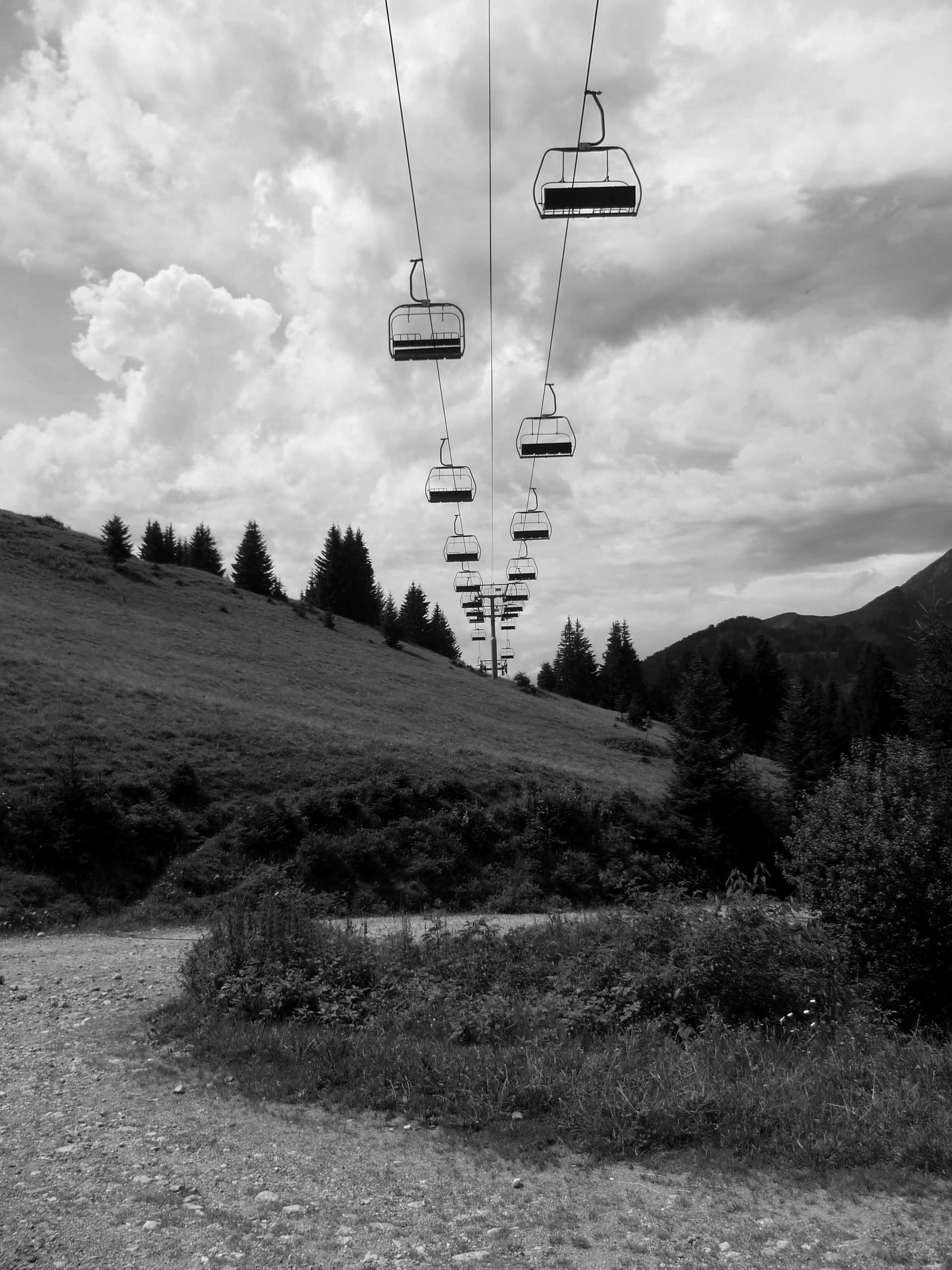 La montagne en été, en noir et en blanc